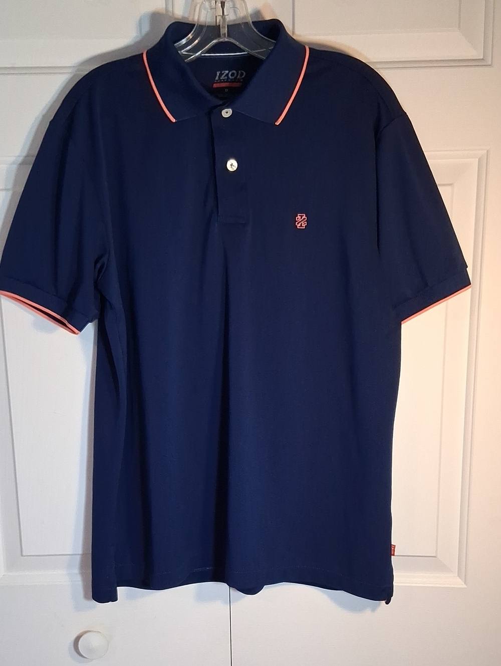 Izod Navy Polo with Coral Contrast Trim